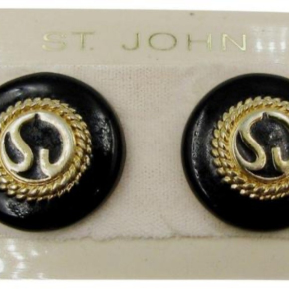 NEW St. John Knits Vintage Clip On Earrings 22KGP Enamel Signed - Picture 2 of 7